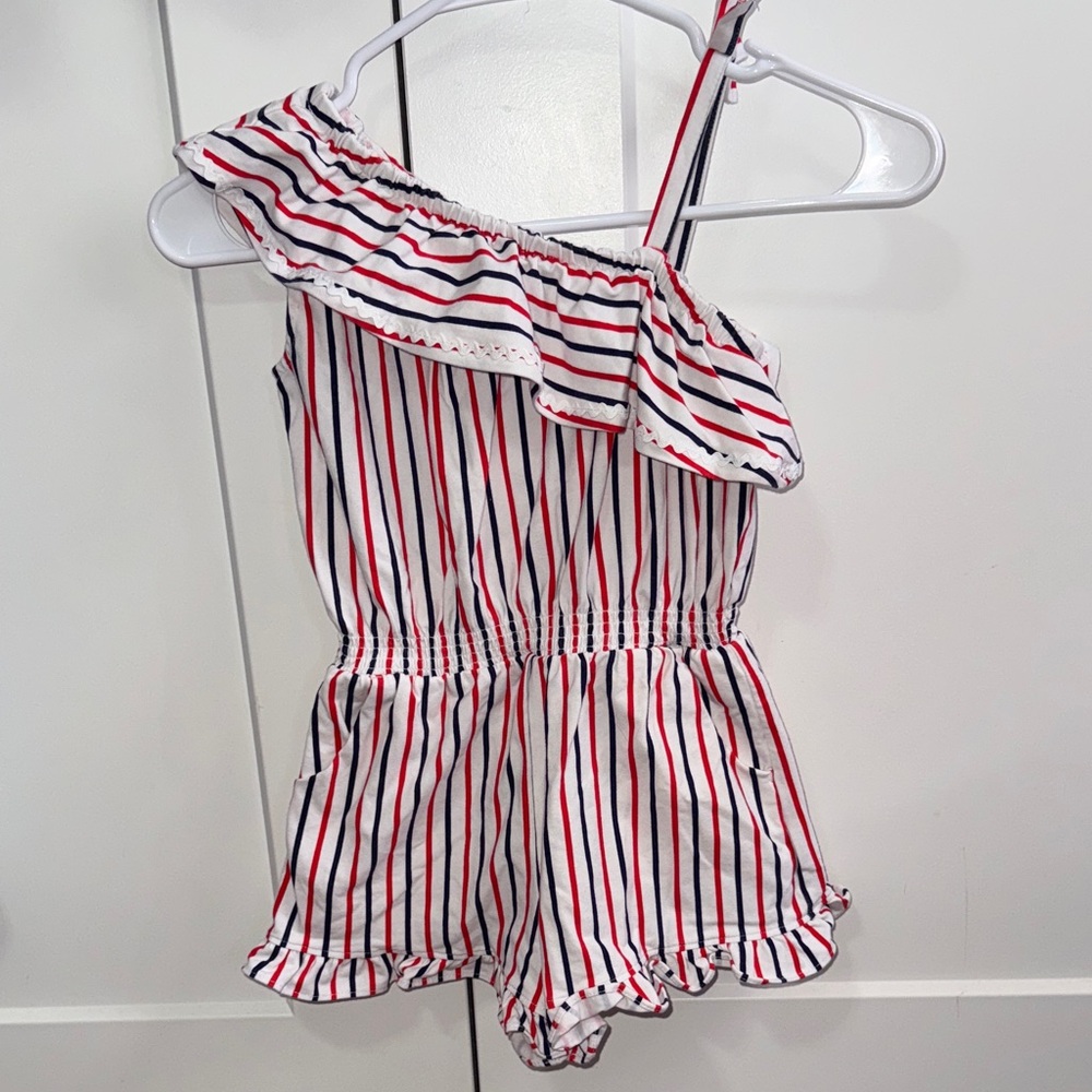 Janie and Jack Red, White, and Blue Striped Romper